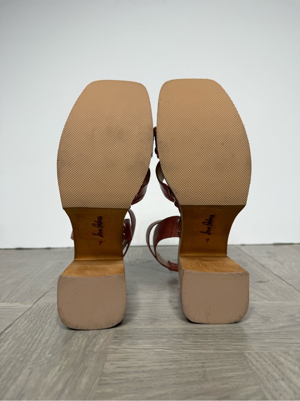 Sam Edelman Rosalind Pink Crocodile Square Toe Heeled Sandal 7 - Picture 7 of 8
